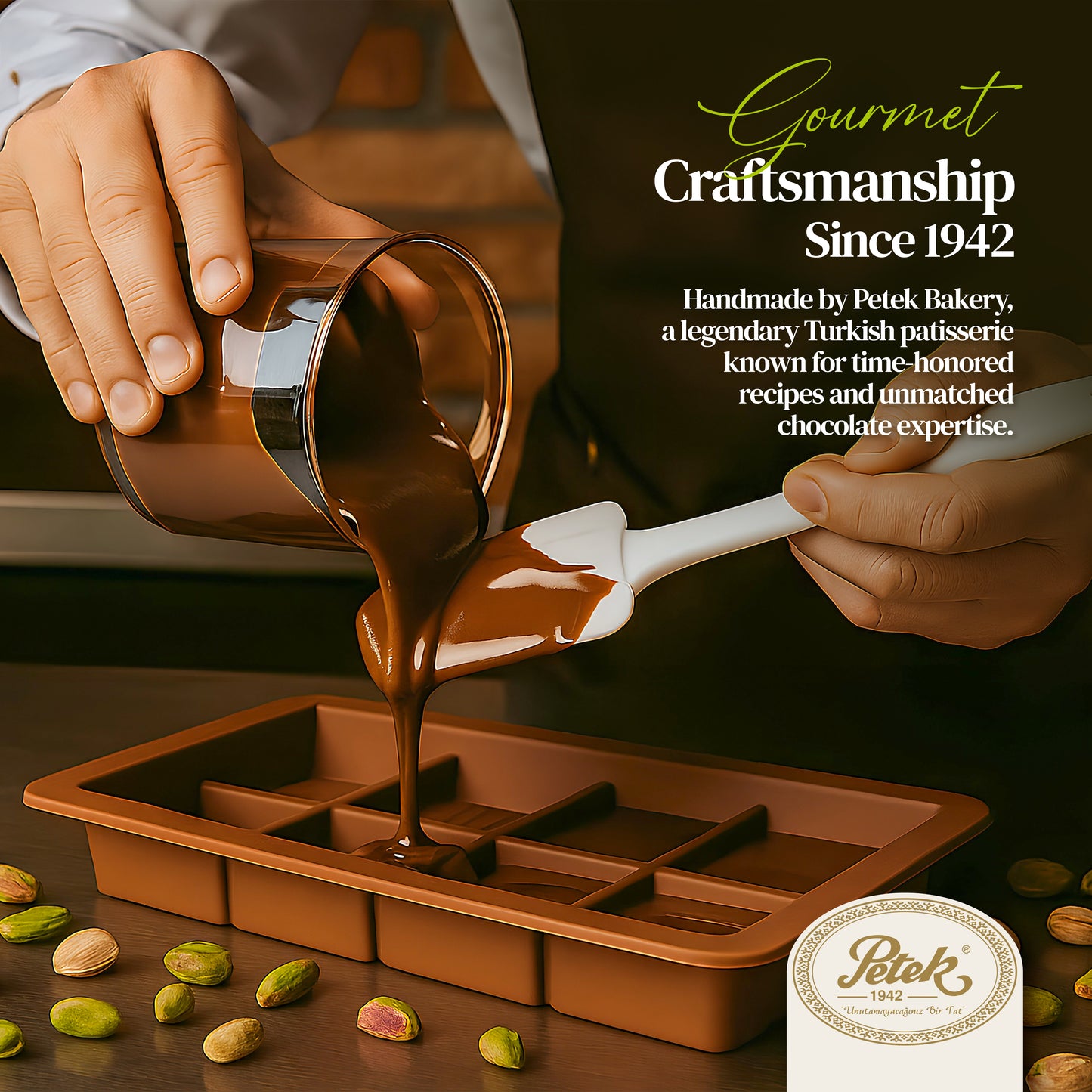 Petek 1942 Viral Dubai Chocolate Bar – Handmade Chocolate with Pistachio Cream and Roasted Kadaif 200g (7 oz)