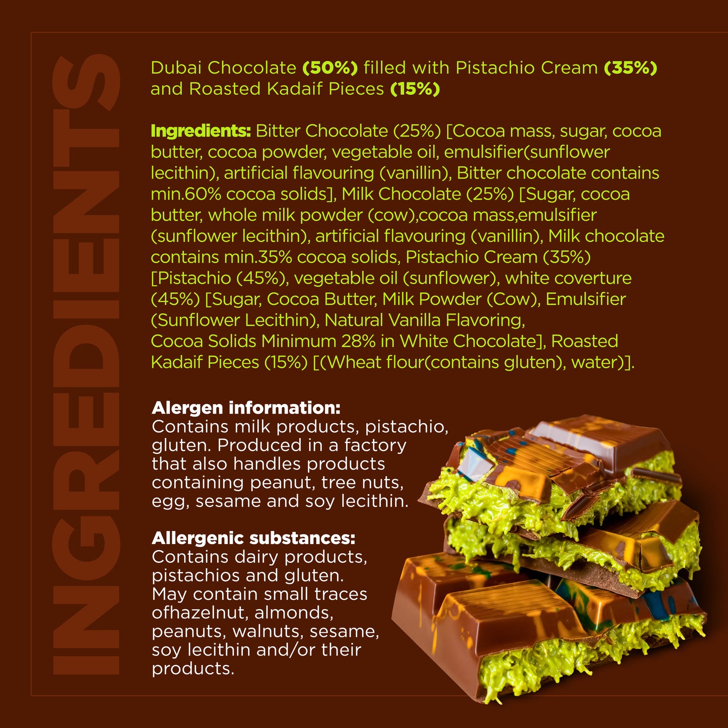 Petek 1942 Viral Dubai Chocolate Bar – Handmade Chocolate with Pistachio Cream and Roasted Kadaif 200g (7 oz)