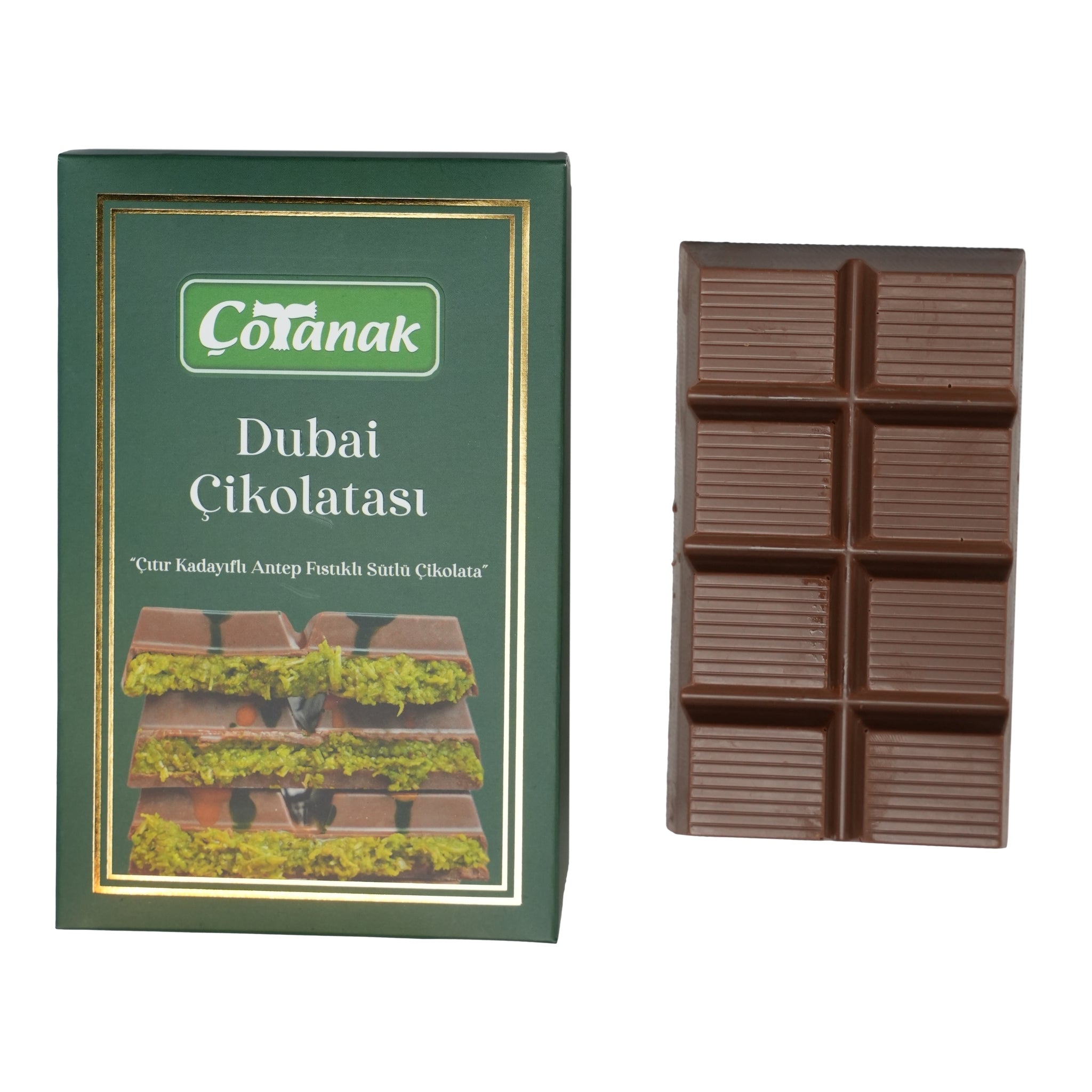 Çotanak Dubai Chocolate Bar - Milk Chocolate Filled with Pistachio Cream and Roasted Kadaif 180g (6.3 oz)
