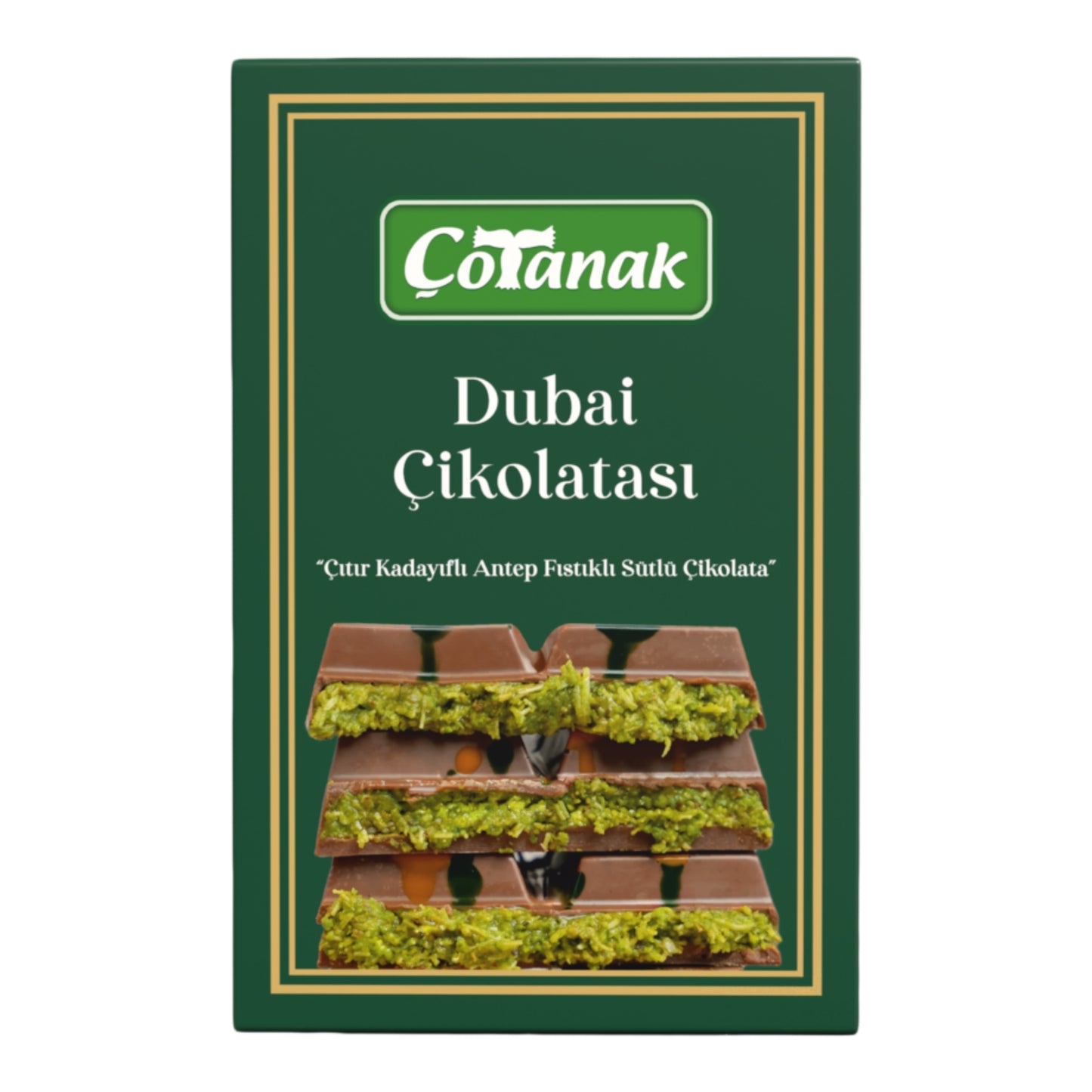 Çotanak Dubai Chocolate Bar - Milk Chocolate Filled with Pistachio Cream and Roasted Kadaif 180g (6.3 oz)